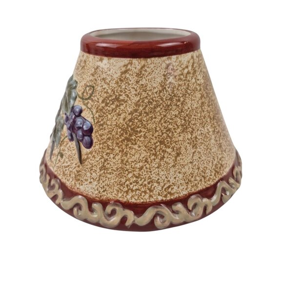 Grapevine Embossed Ceramic Candle Shade Purple Grapes Tan Burgundy Tuscan Decor - Picture 7 of 10
